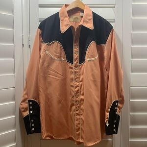 Scully Men’s Medium Peach & Black Western Snap Button Down Long-sleeve Shirt